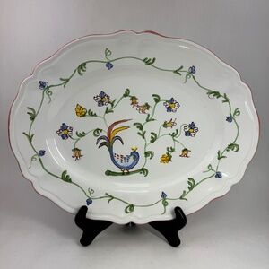 Vintage 1984 Lynn Hollyn Design Hand Painted Bird 15” Oval Serving Platter Italy